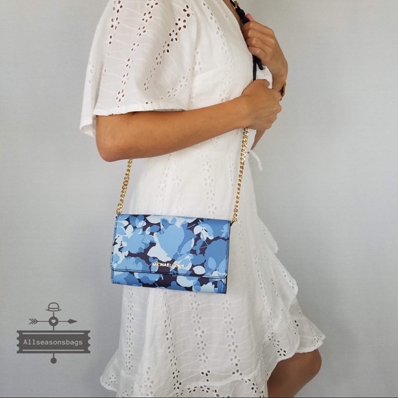 NWT Michael Kors Jet Set Crossbody Navy Floral Bag - Picture 6 of 8